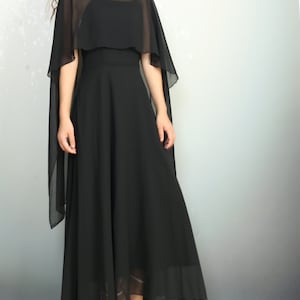 Black strap dress, Chiffon maxi dress set, chiffon shawl, casual loose layered dress, plus size oversize dress(Q2041)