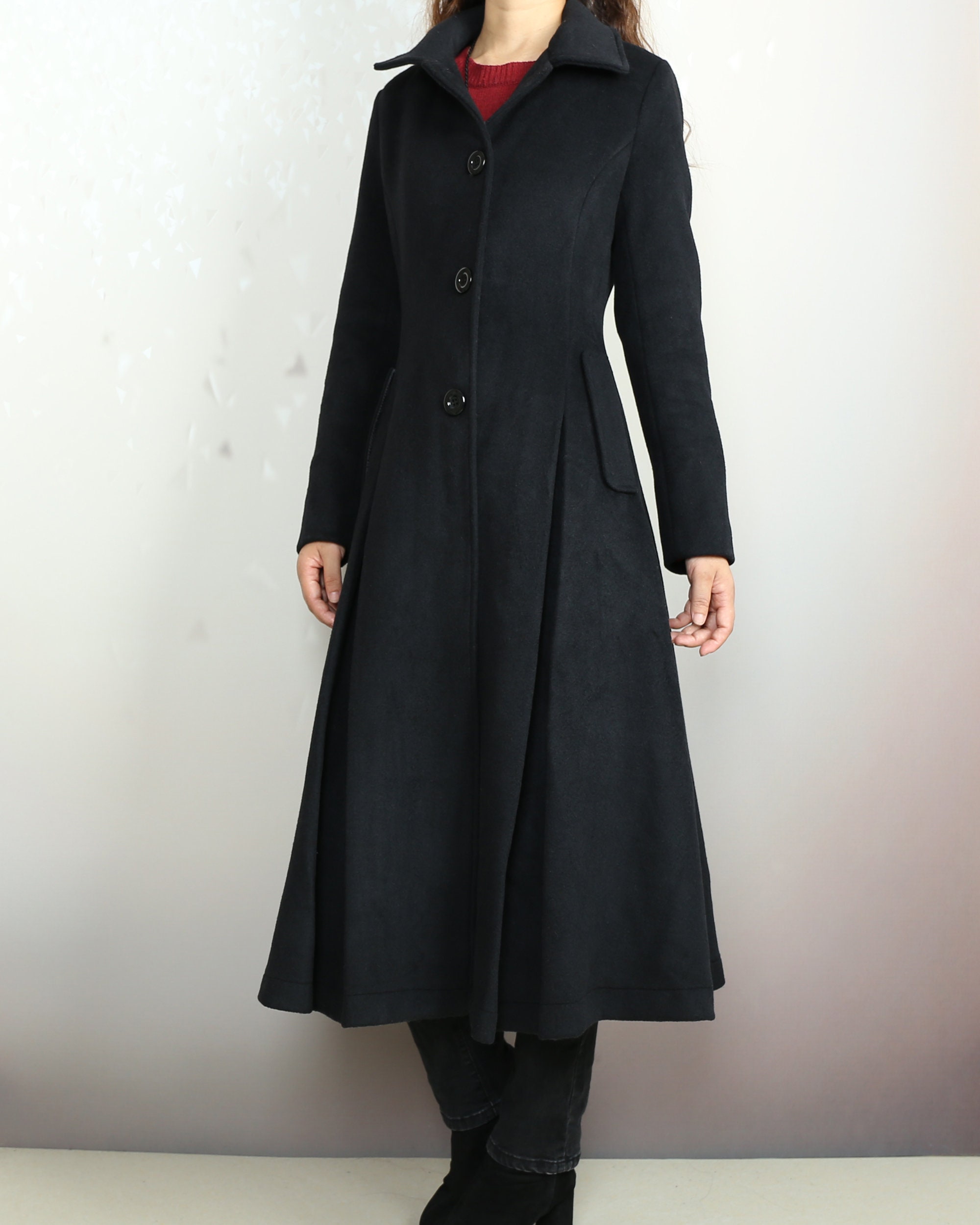 Long Wool Coat Women Cashmere Coat Black Coat Winter Coat - Etsy