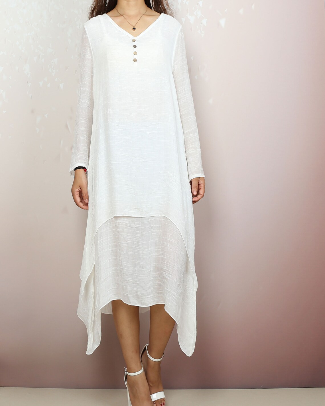 PLEATED LINEN TEXTURED DRESS main image 0
