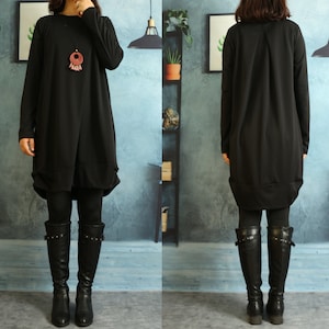 Long sleeve dress, cotton tunic top, boho tunic dress, casual dress, loose fit t-shirt, long tops(Q2416)