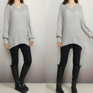 V-neck pullover sweater/Women oversized jumper/casual sweater/ long sleeve sweatshirt/plus size sweater (Y2099)