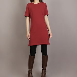 Cotton dress, crewneck dress, short sleeve dress, summer dress, bottoming dress, cotton tunic dress(Q2388)