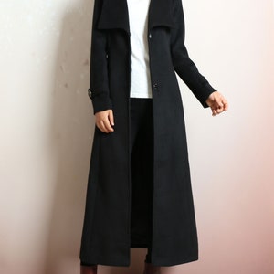 Long wool coat, black coat dress, Cashmere coat, winter coat, flare coat, buttoned jacket, wool overcoat Y2198 image 5