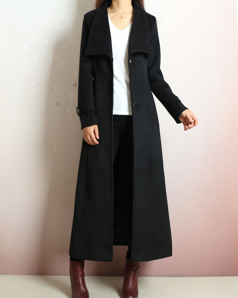 Long wool coat, black coat dress, Cashmere coat, winter coat, flare coat, buttoned jacket, wool overcoat Y2198 image 5