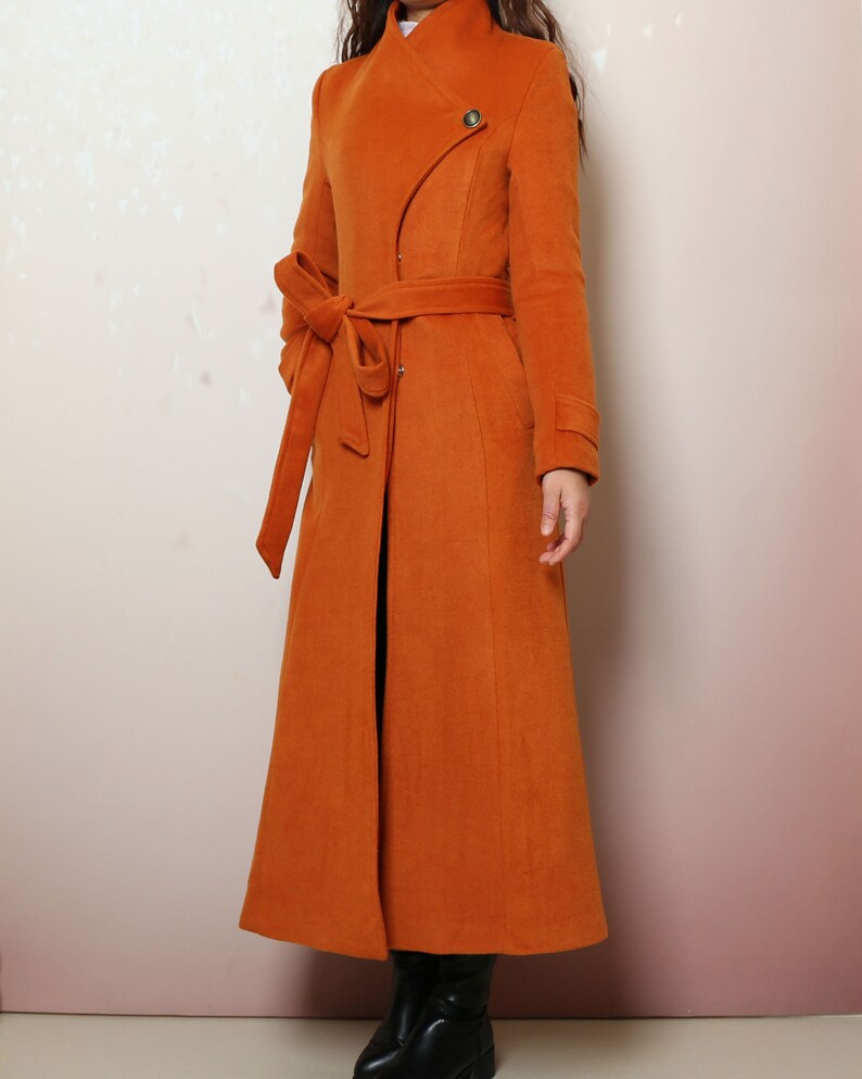 Long wool coat, black coat dress, Cashmere coat, winter coat, flare coat, buttoned jacket, wool overcoat Y2198 image 2