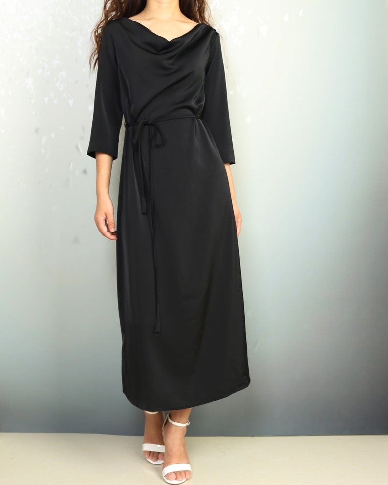 plus size clothing casual dark green midi dress Cowl neck dress Q2061 34 sleeve dress