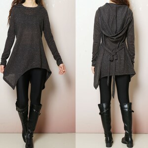 Asymmetrical Knit Tunic Dress: Oversized Hoodie with Belt