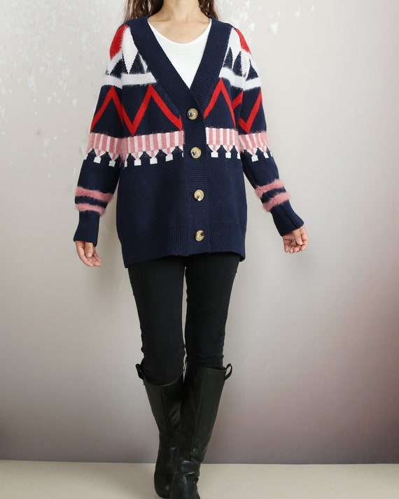 Sweater Jacket for Women Plaid Cardigan Grid Sweater Oversized