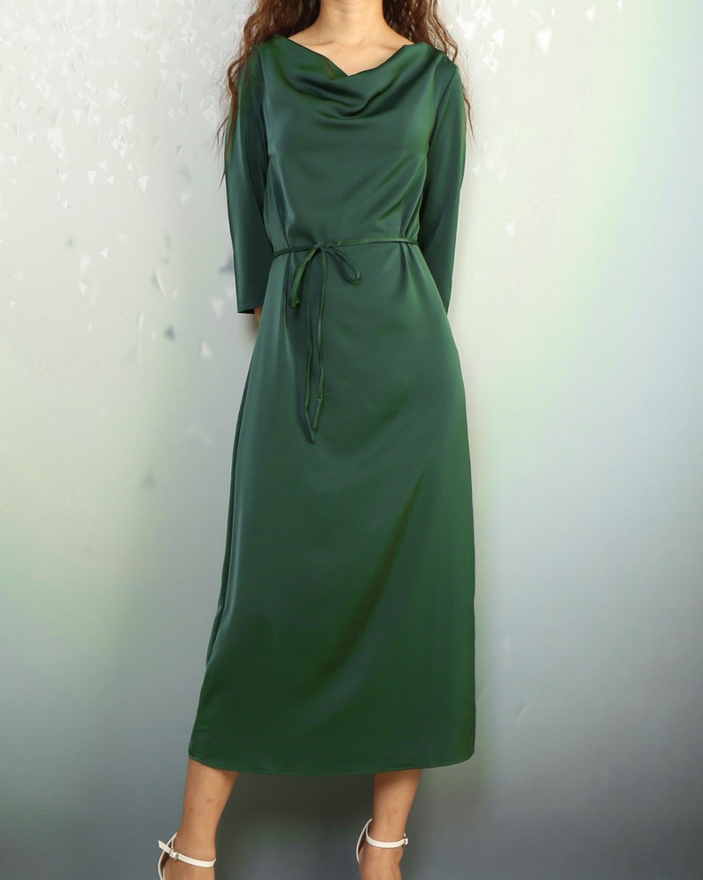 plus size clothing casual dark green midi dress Cowl neck dress Q2061 34 sleeve dress