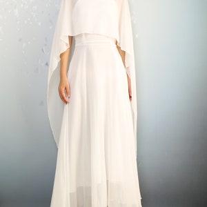 Conjunto de vestido largo de gasa, vestido de tirantes blanco, chal de gasa, vestido informal holgado con capas, vestido de talla grande de gran tamaño (Q2041)