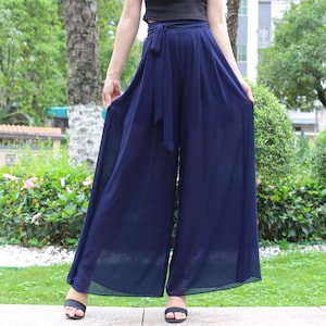 Summer Pants, Chiffon Skirt Pants, Women's Pants, wide leg Pants, Chiffon trousers, long pants (K2039)