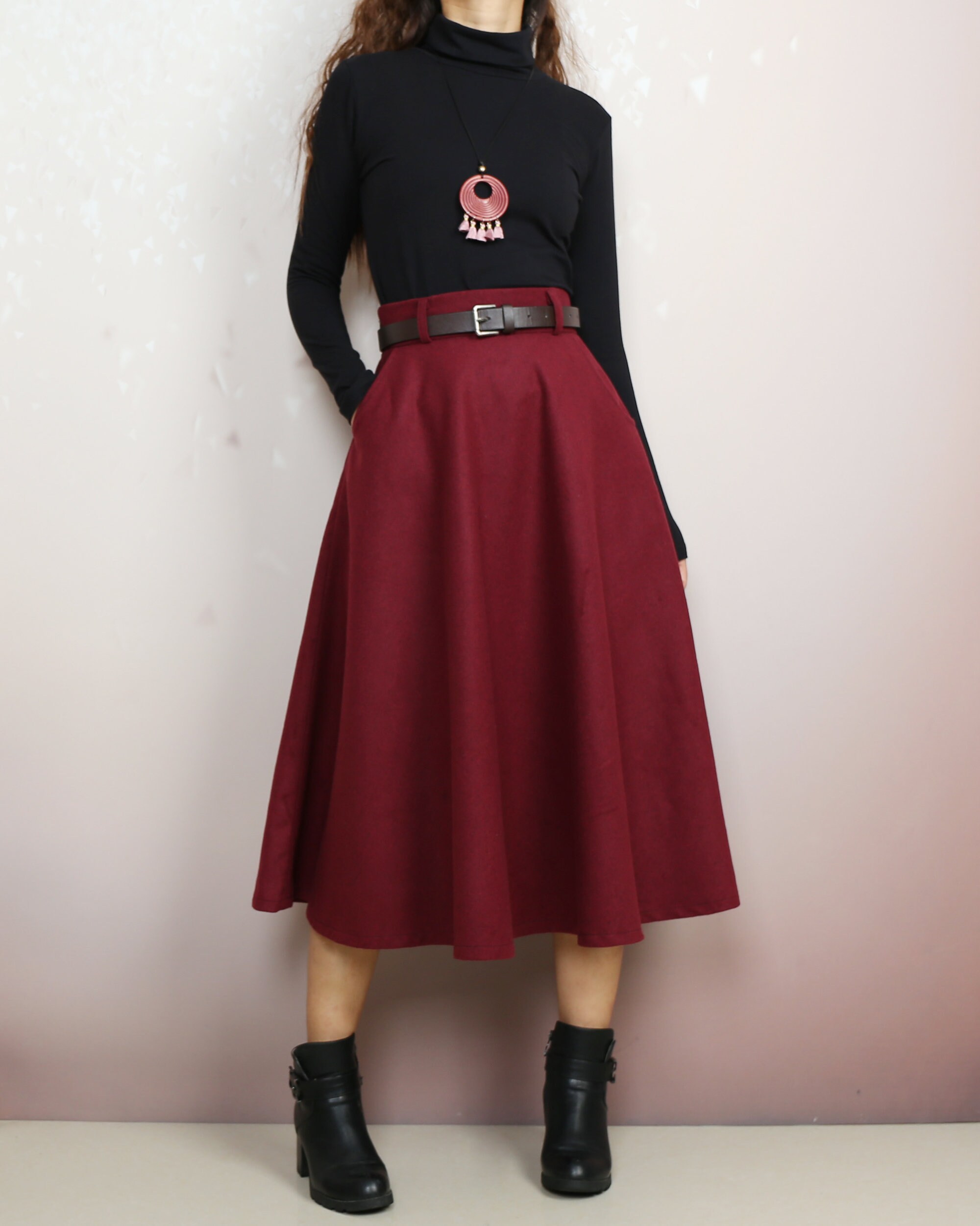 スカート WOOL SKIRT WITH REMOVABLE BELT Wool Skirt With Belt, Winter Skirt, Custom Made Skirt, Midi