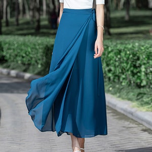 Women&#39;s wrap skirt, chiffon skirt, maxi skirt, lightweight skirt, summer skirt, long skirt(Q2216)