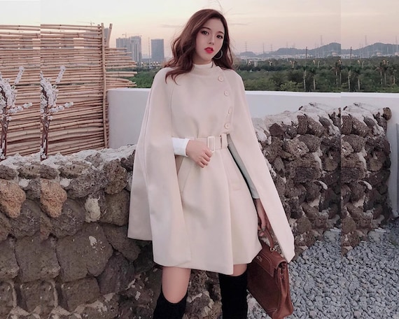 ウールケープコート：ベルト付き冬用ポンチョジャケット - Etsy 日本