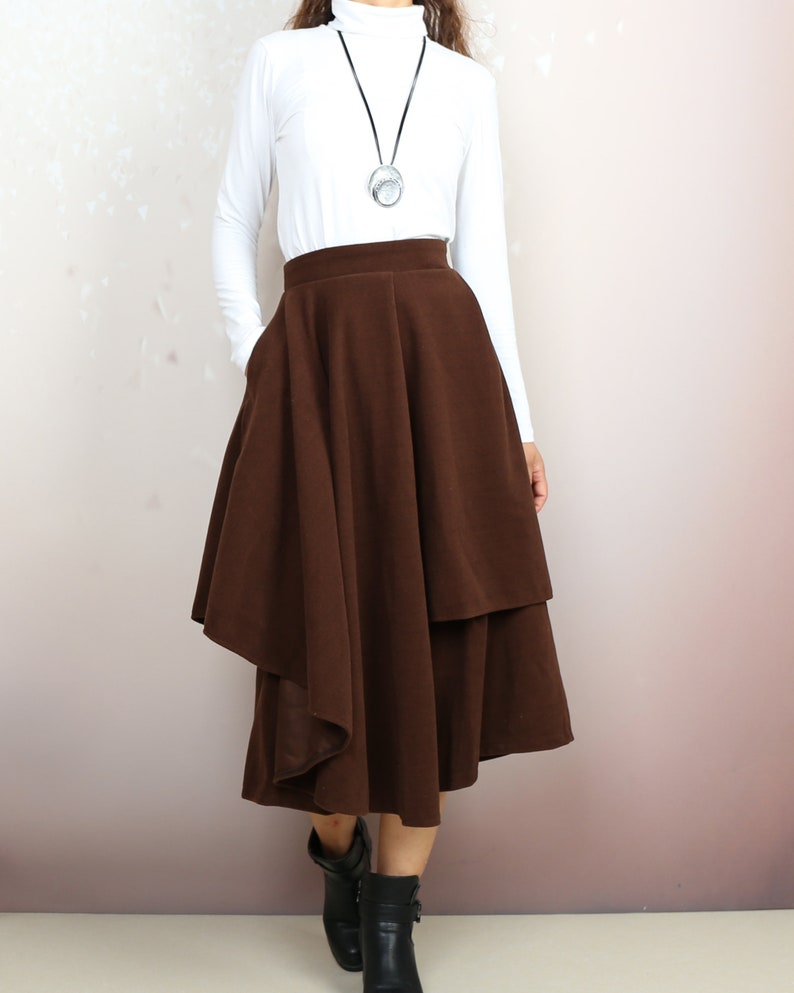 Wool skirt pants, wide leg pants, Cropped pants, Asymmetrical skirt pants, winter pants, custom made, black pants K2135 image 3