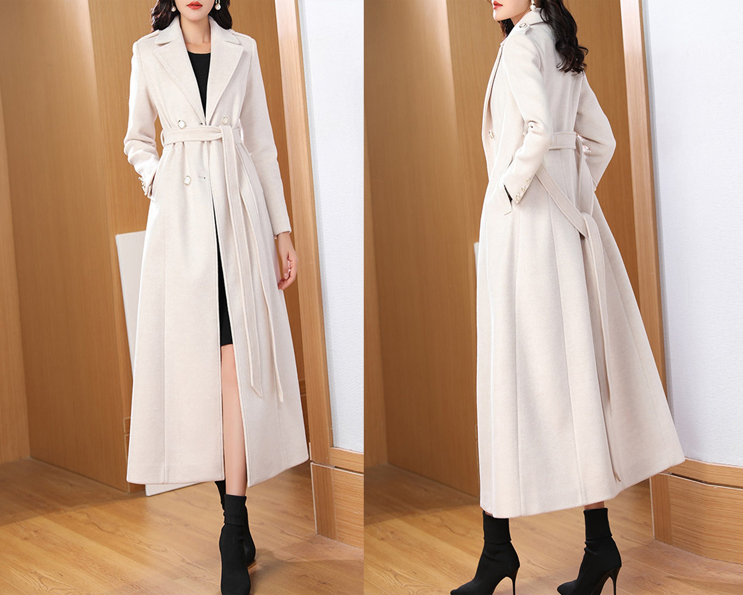 Long White Wool Coat, Fitted Wool Coat, Warm Winter Coat, Winter