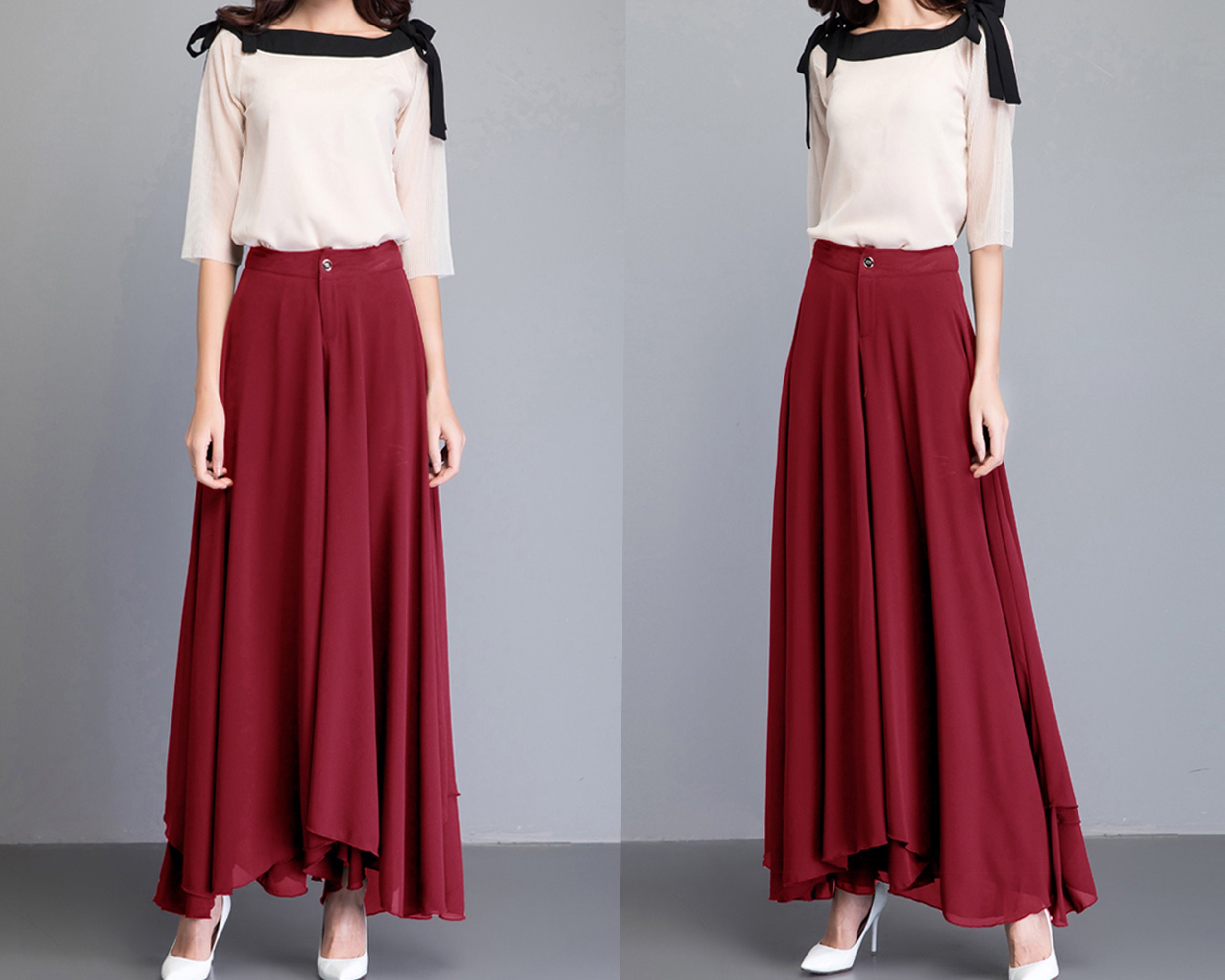 Chiffon Skirt Pants, Women's Cropped Pants, Wide Leg Pants