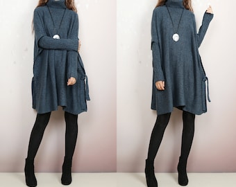 Oversized Sweater, sweater tunic dress, jumper tunic, pullover sweaters women, turtleneck sweater, long sweaters(Y2137)