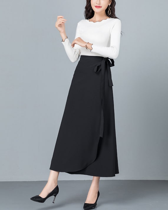 Black linen top flare skirt