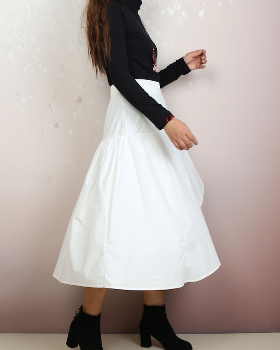 Women s Cotton Skirt Midi Skirt Elastic Waist Skirt White Skirt Flare Skirtq2147 Etsy