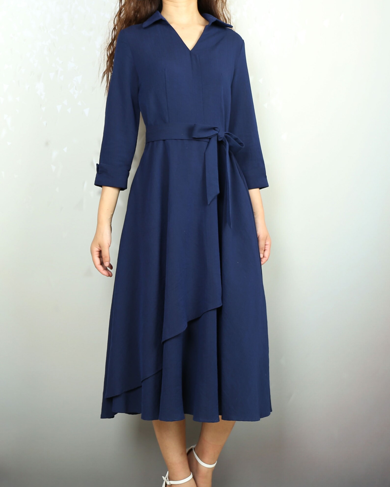 Flaxy 3/4 Linen Shirt Dress Black