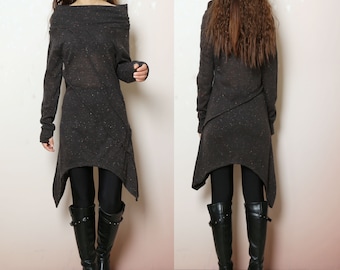 off shoulder sweater dress, cotton tunic dress, long sleeve top with thumbholes, tunic top for leggings, lightweight sweaters (Y2078)
