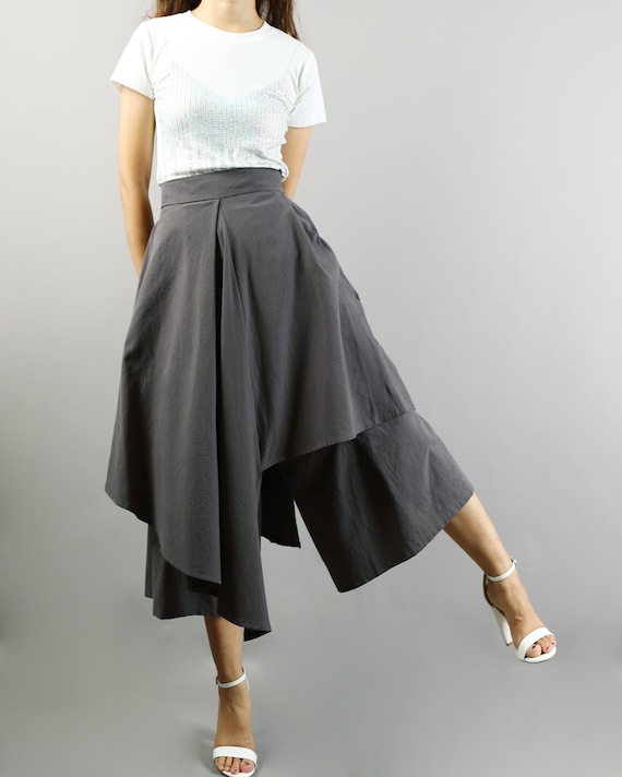 Wide Leg Pants, Linen Skirt Pants, Cropped Pants