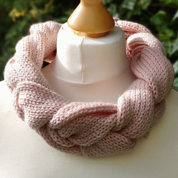 Braided Cowl Scarf knitting Pattern - Addi, Sentro, Prym, Loom knit, Easy knitting pattern