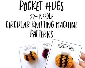 POCKET HUG Patterns - Addi Express, Sentro. 22-needle Circular knitting machine patterns & Printable display cards, tag/labels. PDF pattern.