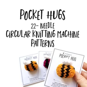 POCKET HUG Patterns - Addi Express, Sentro. 22-needle Circular knitting machine patterns & Printable display cards, tag/labels. PDF pattern.