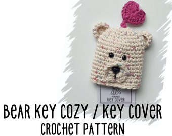 Key cover crochet pattern, Key Cozy crochet pattern,  Key chain bear, amigurumi bear,  crochet key ring key holder key fob & Printable tags