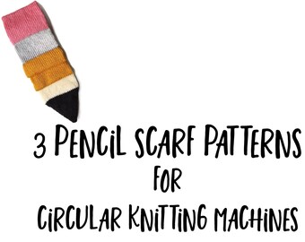 3 PENCIL SCARF patterns, circular knitting machine pattern - Addi, Sentro, Prym - Teacher appreciation scarf / School scarf & Printable tags