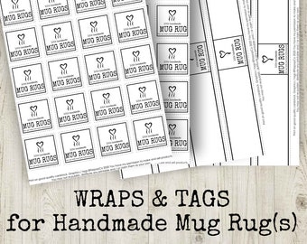 MUG RUG Tag Wrap Label for crochet knitting - Printable label - Packaging Market Display, Downloadable PDF, Coaster