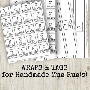 MUG RUG Tag Wrap Label for crochet knitting Printable label Packaging Market Display, Downloadable PDF, Coaster image 1