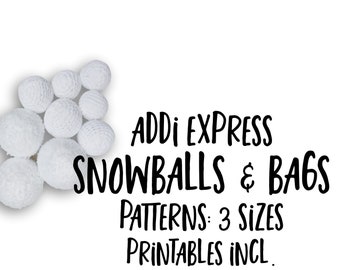 Snowballs, Bags & Printables - Addi Express Pattern - Addi King, Sentro, Jamit - circular knitting machine PDF pattern - Printable PDF