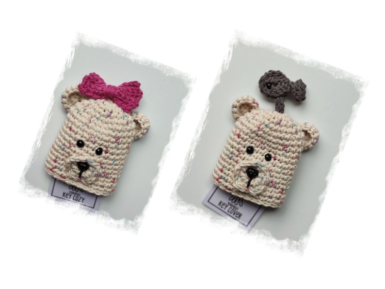 Key cover crochet pattern, Key Cozy crochet pattern, Key chain bear, amigurumi bear, crochet key ring key holder key fob & Printable tags image 5