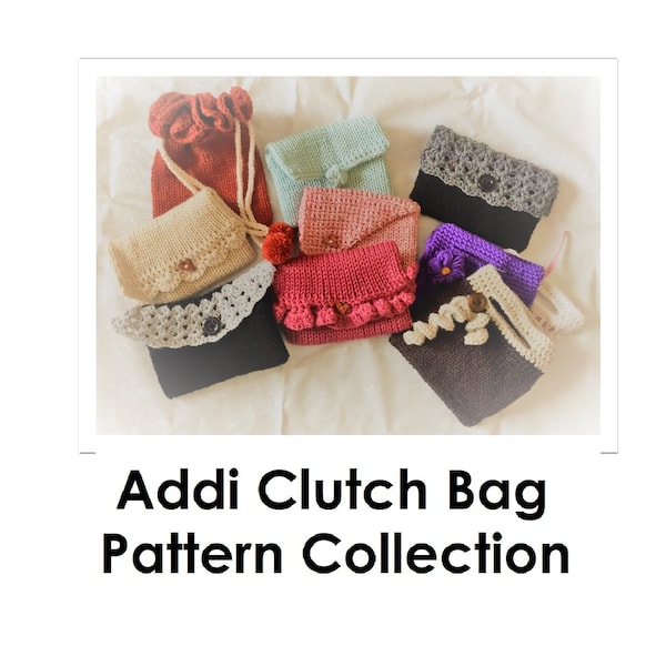 Addi King Clutch Bag  Pattern - Sentro / Prym / Knit Quick/ Addi King Pattern - Easy Knitting pattern - Addi handbag bag collection patterns