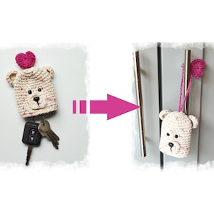Key cover crochet pattern, Key Cozy crochet pattern, Key chain bear, amigurumi bear, crochet key ring key holder key fob & Printable tags image 2