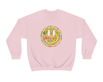 Floral Smile uniseks sweater met ronde hals en ronde hals