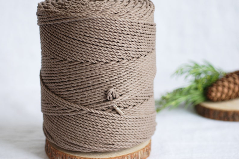 Taupe 3mm Macrame Cord Twisted Cotton Macrame Rope Dyi Twine Etsy