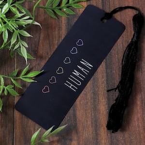 LGBTQ+ bookmark | Cute rainbow hearts stationery for pride month | Adorable gift for book lovers and librarian | Subtle gay illustration