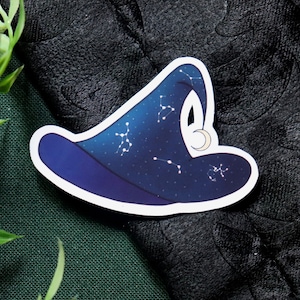 Adesivo impermeabile da strega / Cappello da strega gotico con costellazioni celesti / Nucleo di cottage oscuro e spettrale / Cancelleria occulta di Halloween