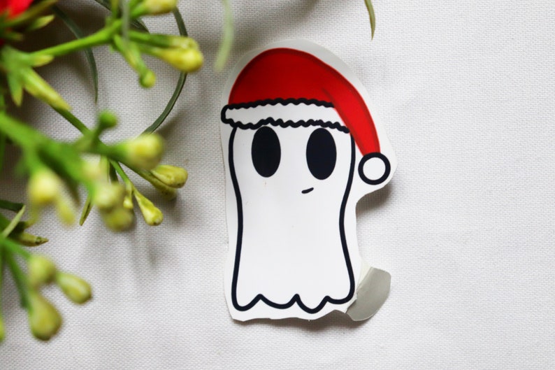 Spooky christmas artwork Creepy christmas stickers Cute Ghosts in Christmas Hat Sticker Cute gothic decor