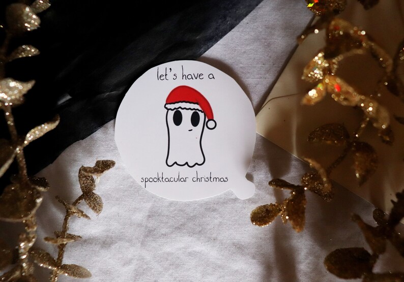 Spooky christmas artwork Creepy christmas stickers Cute Ghosts in Christmas Hat Sticker Cute gothic decor