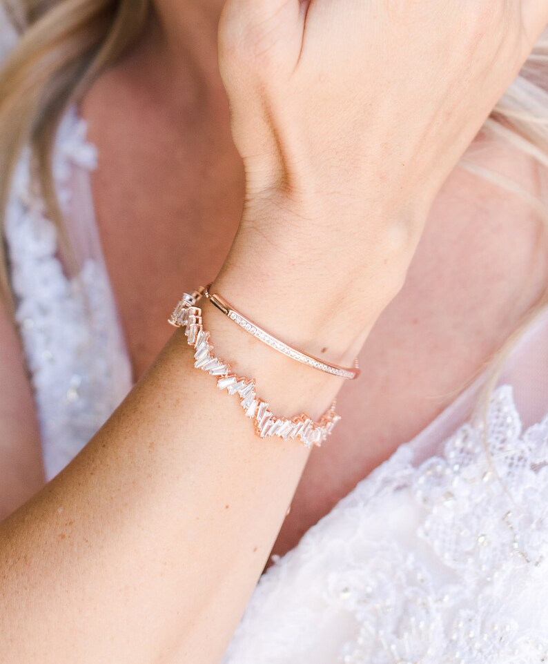 Bridal Rose Gold Bracelet Wedding Bracelet Bridal Jewelry Etsy
