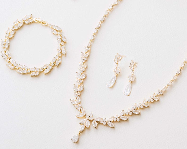 Bridal Necklace, Earrings Set , Crystal Bridal Jewelry Set , Bridal Bracelet, Drop Earrings , Wedding Jewelry , Silver Bridal Jewelry image 2