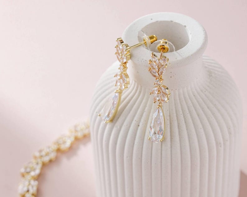 Bridal Necklace, Earrings Set , Crystal Bridal Jewelry Set , Bridal Bracelet, Drop Earrings , Wedding Jewelry , Silver Bridal Jewelry image 3