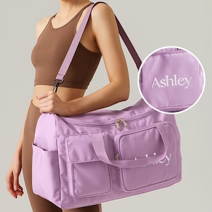 Sac de demoiselle d'honneur personnalisé, cadeau fête des mères, sac de sport pour femme, cadeau pour elle, sac de week-end avec prénom personnalisé, sac de sport brodé [T]