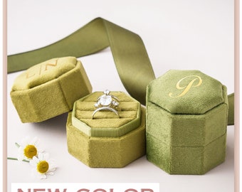 Sage Triple Slot Wedding Ring Box | Engagement Velvet Ring Box | Monogram Ring Box | Proposal Ring Bearer | Personalized Wedding Ring Box