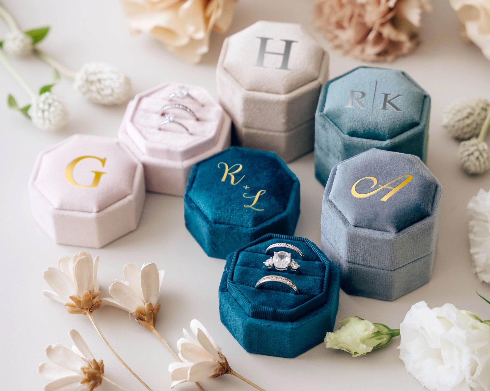 Custom Engagement Ring Box Triple Slot Velvet Ring Box Etsy